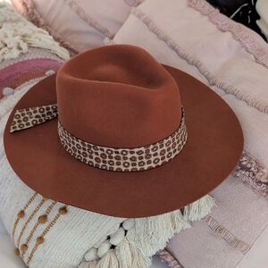 Anthropologie Rust Hat with Patterned Band
